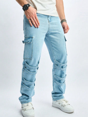 Men Workwear Pocket Casual Straight Leg Jeans