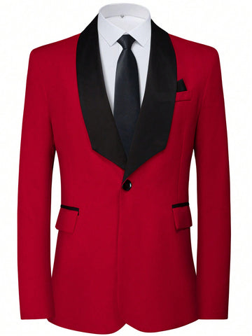 Men Contrast Color Shawl Collar Gentleman Suit Jacket