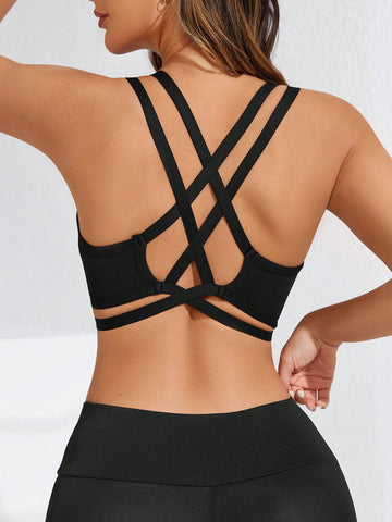 Solid Color Sexy Criss Cross Backless Sports Bra