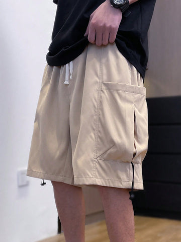 Men's Solid Color Drawstring Waist Cargo Shorts