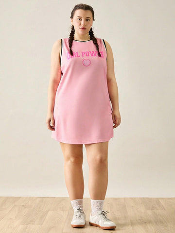 Sporty Girl Pattern Plus Size Vest Dress