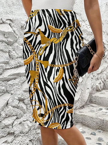 Women's Zebra Chain Printed Pencil Skirt