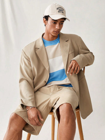 Men's Weave Casual Solid Color Loose Blazer Jacket