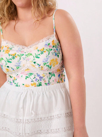 Summer Plus Size Floral Pattern Vacation Women Camisole Top