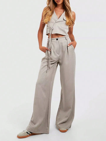 Loose Fit Pinstripe Suit Trousers