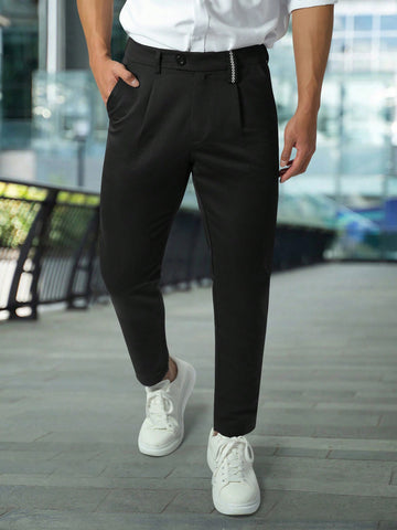 Solid Color Suit Trousers With Pockets For Casual Wear