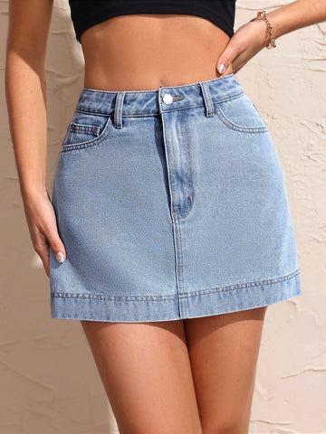 Summer Casual Water Washed Mid-Rise Denim Mini Skirt