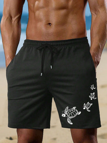 Men Turtle Printed Beach Vacation Shorts