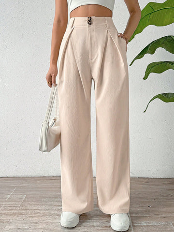 Women Solid Color Pleated Spring And Summer Long Pants