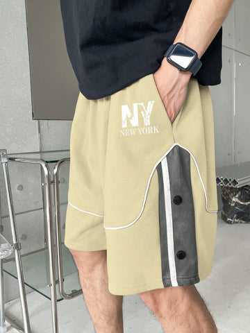 Men Loose Fit Casual Shorts With Letter Print And Pockets