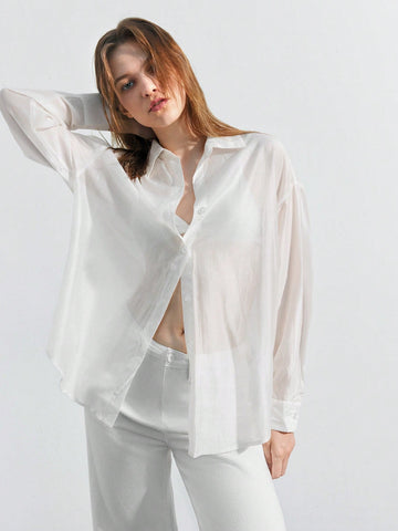 Women's Solid Color Drop Shoulder Long Sleeve Shirt