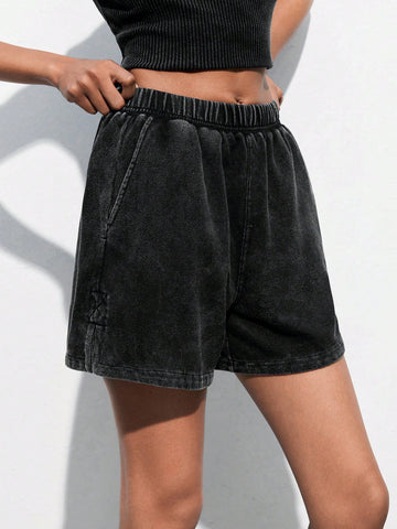 Women Elastic Waist Baggy Shorts With Pockets