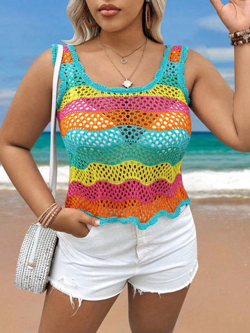 Colorful Patchwork Big Round Neck Knitted Sweater