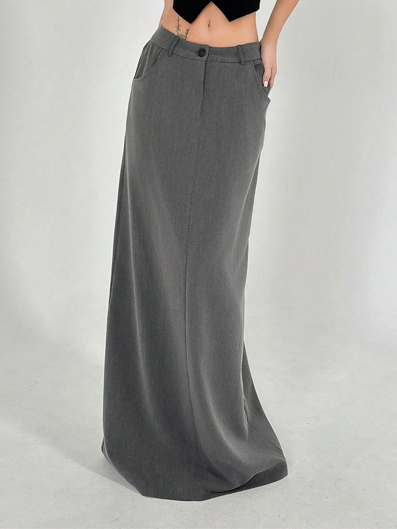 Women's Low Waist Gray Simple Streetwear Skirt With Pockets