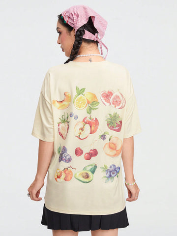 Women Fashion Fruit Printed Drop Shoulder Oversize T-Shirt