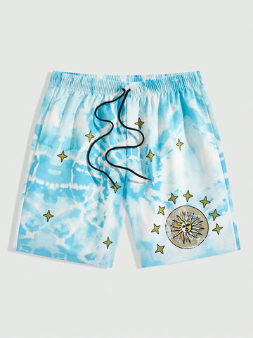 Drawstring Waist All-Over Printed Shorts With Pockets