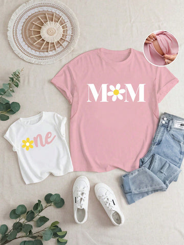 Newborn Baby Girl Casual Soft Knit Letter Printed Short Sleeve T-Shirt With Round Neckline For Summer