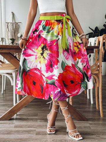 Women's Floral Print Casual Elegant Skirt, Perfect For Vacation (Random Cut Print)