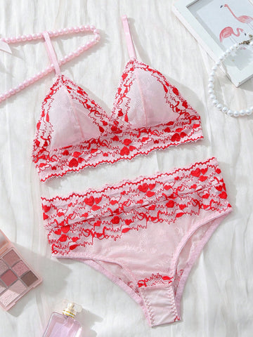 Women Heart-Shaped Lace Simple And Comfortable Underwear Set