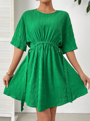 Summer Women Dresses With Drawstring Waist Casual Dress Sundress Mother Day Dress Green Dress