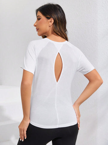 Women Short-Sleeved Sports Shirt With Exposed Back