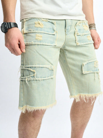 Men Spring/Summer Casual Washed Ripped Frayed Denim Shorts