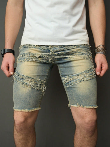 Men Casual Frayed Edge Denim Shorts For Spring/Summer