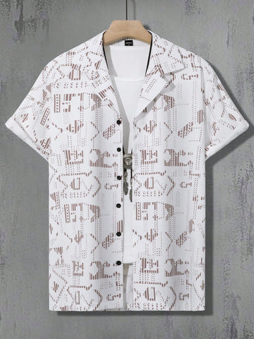 Men's Fashion Short-Sleeved Printed Button-Up Shirt