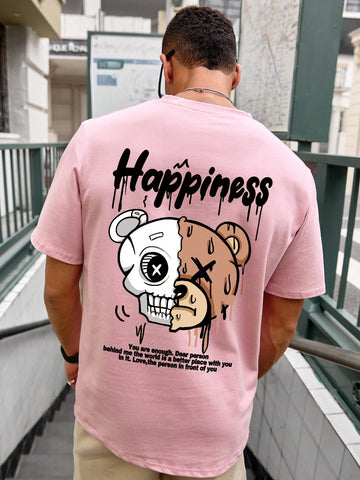 Men Fashionable Summer Cute Bear Printed Loose T-Shirt
