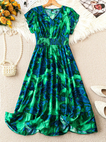 Plus Size V-Neckline Empire Waist Vacation Style Spring/Summer Dress