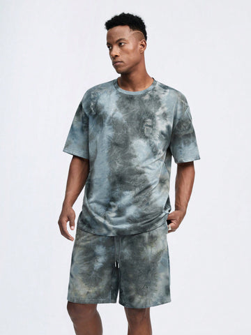 Men Summer Tie-Dye Round Neck Short Sleeve Loose Casual T-Shirt And Shorts Set
