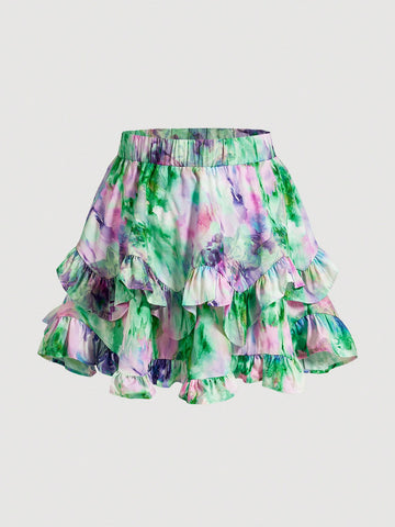 Plus Size Women Fashionable Asymmetric Double Layered Frill Hem Umbrella Skirt