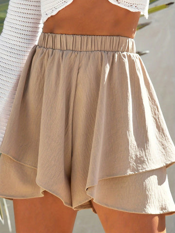 Holiday Leisure Solid Color Elastic Waist Shorts