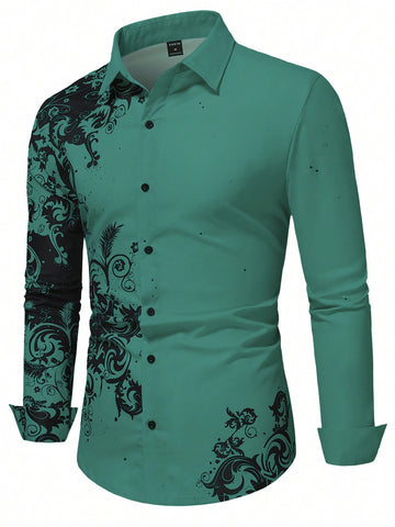 Men Spring/Summer Floral Print Casual Long Sleeve Shirt