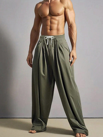 Men Solid Color Loose Fit Casual Daily Wear Spring Summer Pants