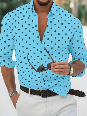 Men Polka Dot Print Casual Daily Wear Spring/Summer Long Sleeve Shirt