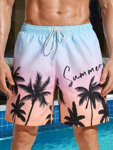 Men Summer Fashionable Gradient Color Printed Beach Shorts