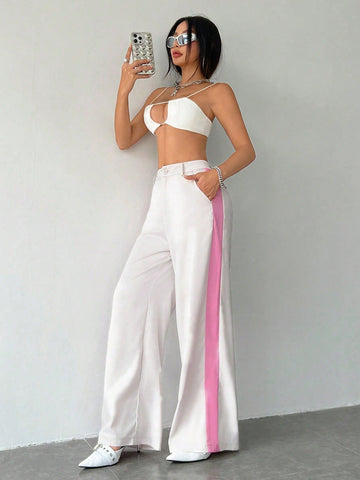 Women Casual Colorblock Suit Pants With Simple Design