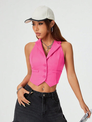 Sleeveless Women Summer Vest With Lapel Collar