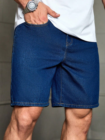 Men Dark Blue Loose Fit Denim Shorts
