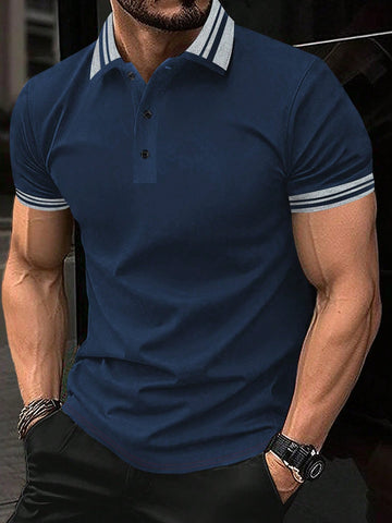 Men Striped Short-Sleeved Casual Commuting Polo Shirt For Summer
