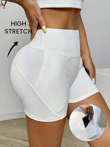 Women Solid Color Slim-Fit All-Match Leggings With Pockets Booty Shorts