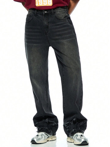 Men's Wide Flare Jeans In Tinted Washed Black