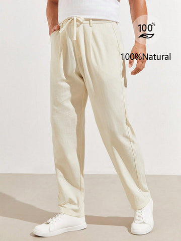 Men Solid Color Straight-Legged Relaxed Fit Casual Pants With Pockets
