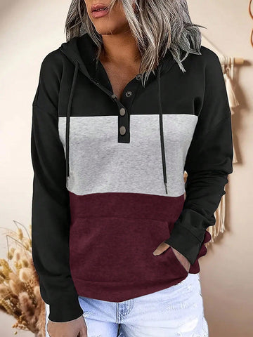 Women's Hooded Color Block Fleece Sweatshirt