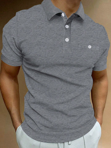 Men Solid Color Simple Casual Polo Shirt