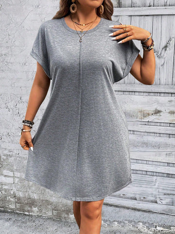 Plus Size Round Neck Batwing Sleeve Loose Casual Summer Simple Dress