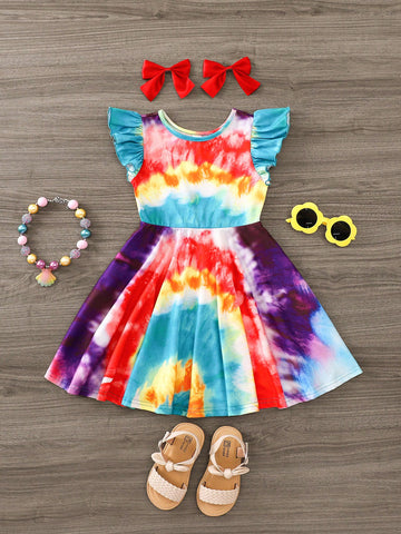 Young Girl's Summer Casual Colorful Round Neck Knitted Dress