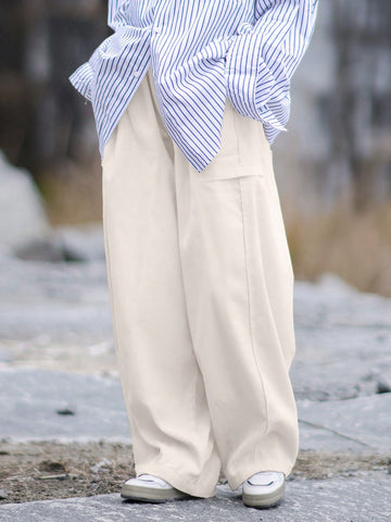 Men Solid Color Wide-Leg Casual Pants With Pockets