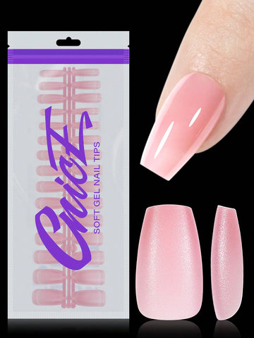 180pcs Jelly Textured Medium Long T Shaped Artificial Nails, 15 Sizes With Soft Gel Natural Curve Fit, 3-in-1 Pre-colored French Nail Design In Nude Pink, Perfect For Diy Nail Art